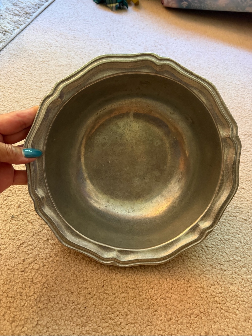 Vintage Carson Statesmetal USA Serving Bowl Scalloped Rim Freeport PA
